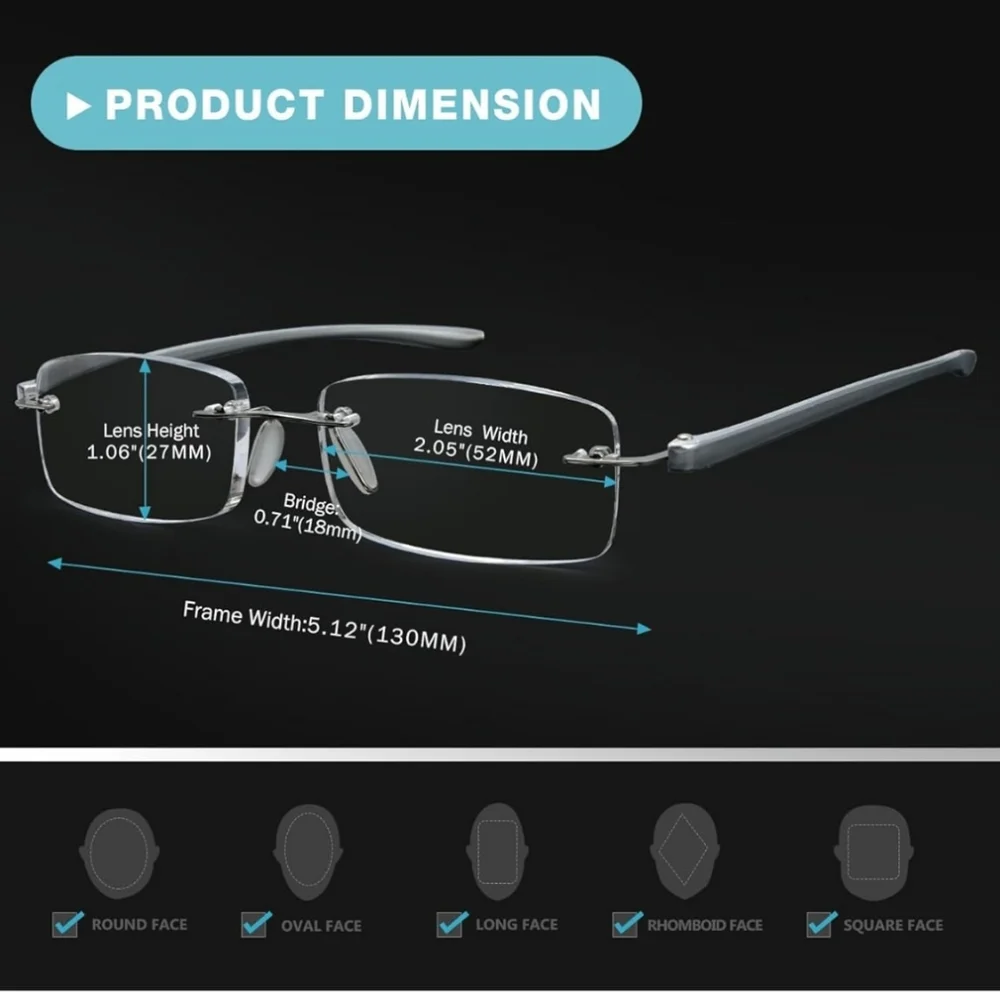 NEW Rimless Lightweight Reading Glasses Frameless Readers +1.50